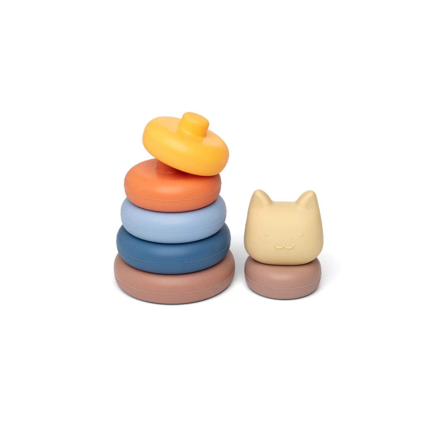 Gatto impilabile beige e bluein silicone alimentare
