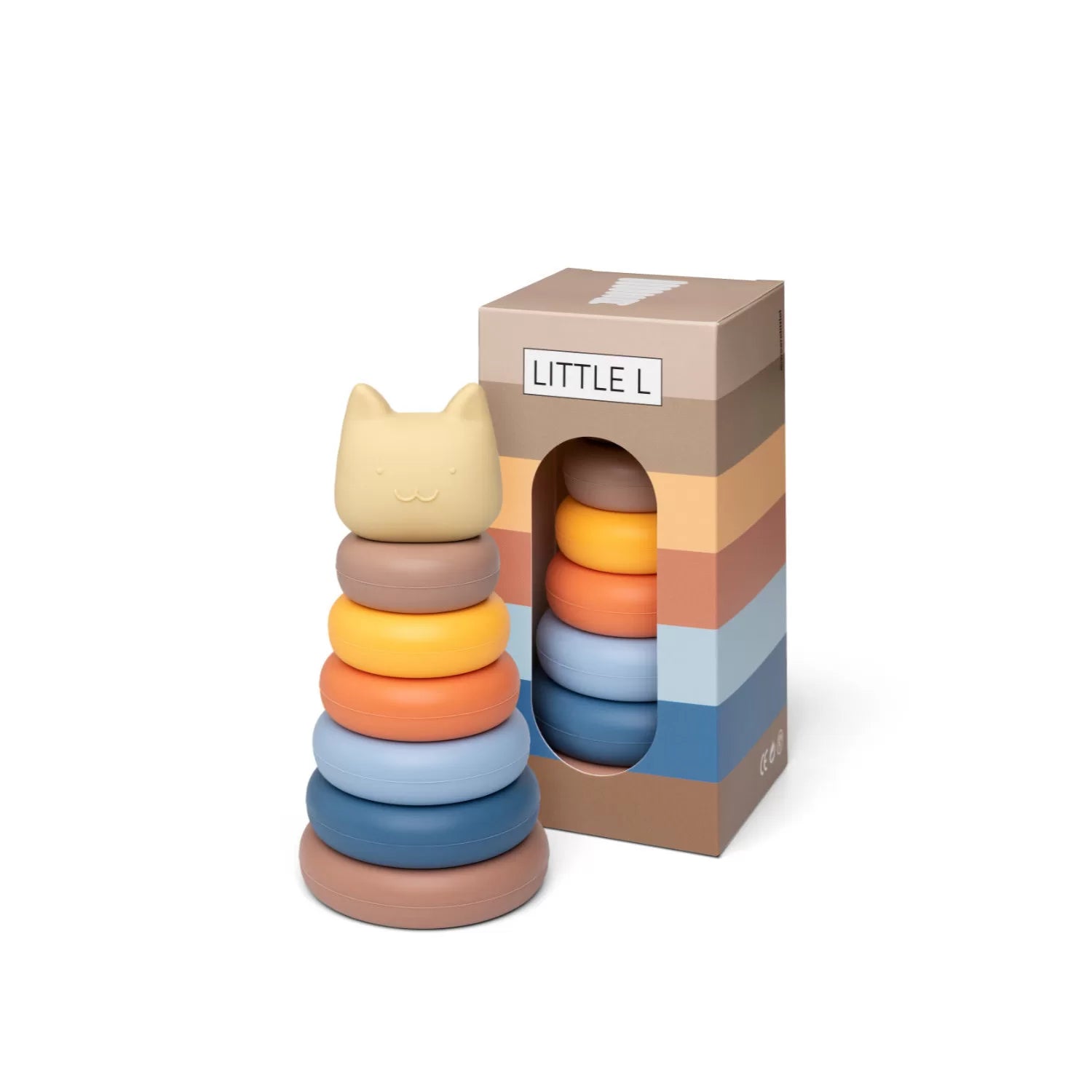 Gatto impilabile beige e bluein silicone alimentare