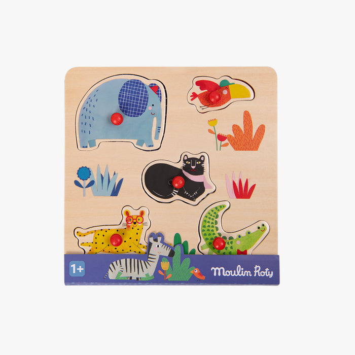 Puzzle in legno a incastro con 5 animali Les Toupitis - Moulin Roty