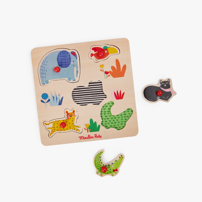 Puzzle in legno a incastro con 5 animali Les Toupitis - Moulin Roty