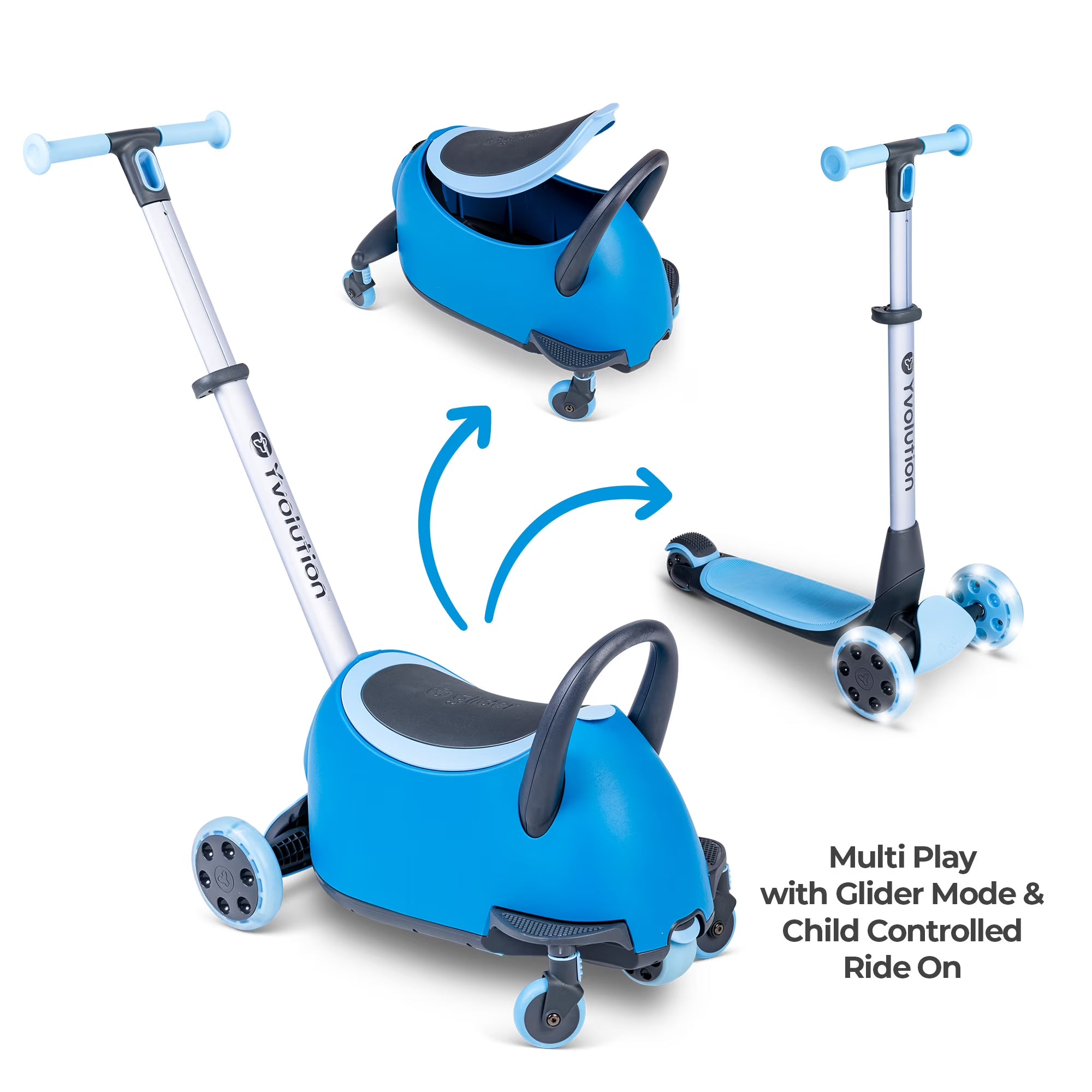 YGlider LUNA multifunzione azzurro Monopattino+cavalcabile